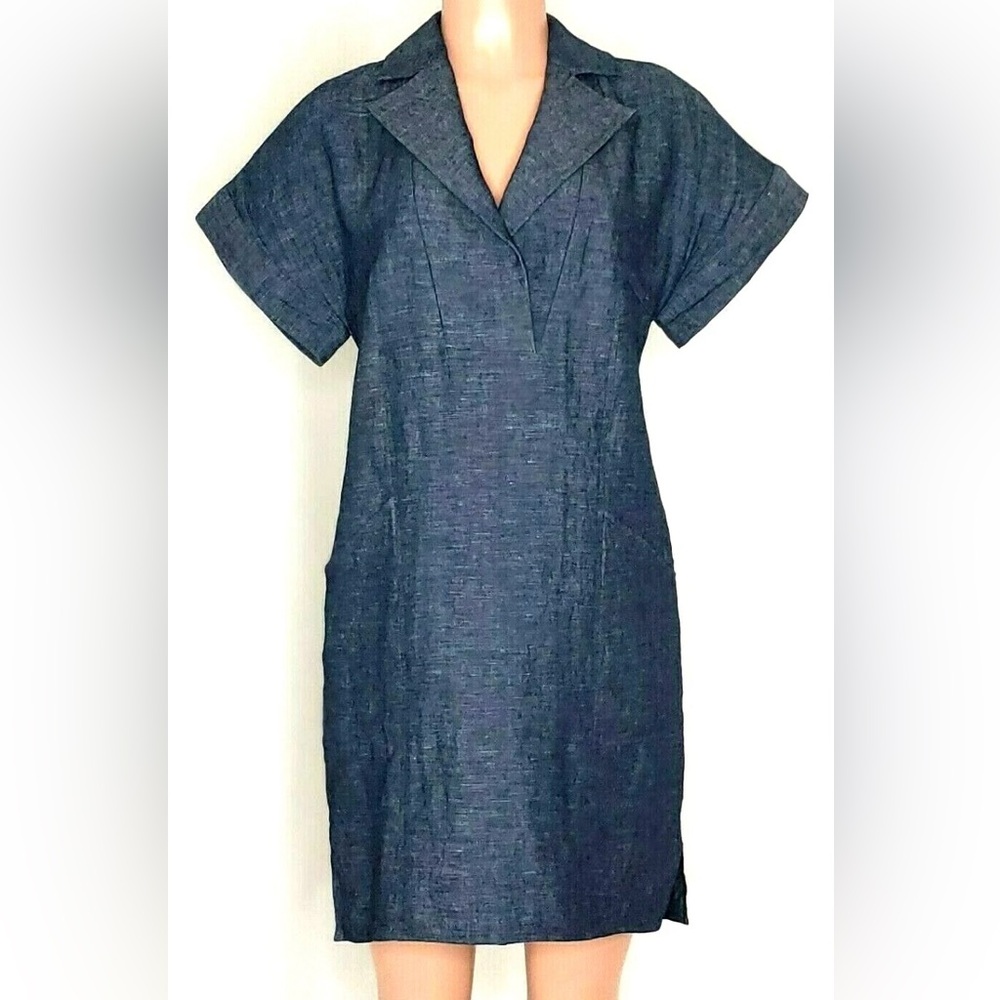 Inclán Studio Navy Linen Blend Dress